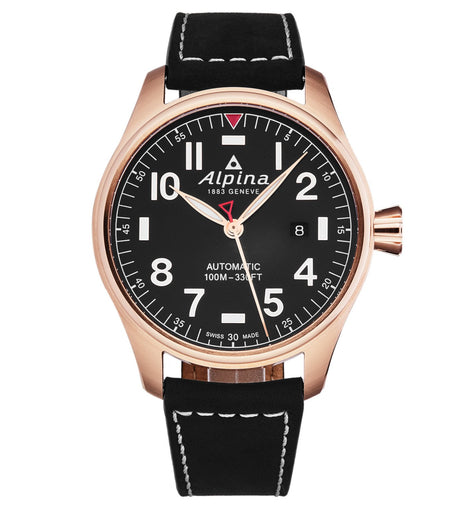 Alpina Men's AL525NN4S4 'Startimer Pilot' Black Dial Black Leather