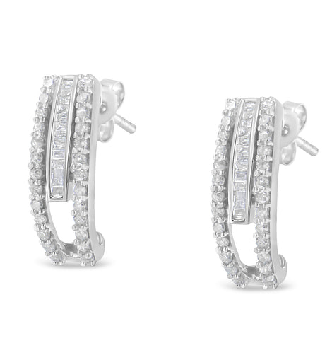 Sterling-Silver 3/4ct TDW Diamond J-Stud Earring