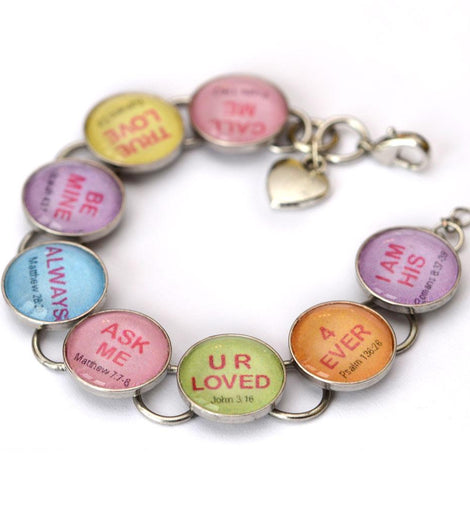 Christian Conversation Hearts Valentine's Scripture Charm Bracelet