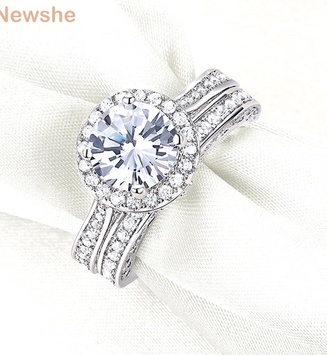 Newshe Halo Wedding Engagement Ring Set For Women Solid 925 Sterling