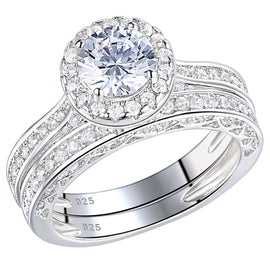 Newshe Halo Wedding Engagement Ring Set For Women Solid 925 Sterling