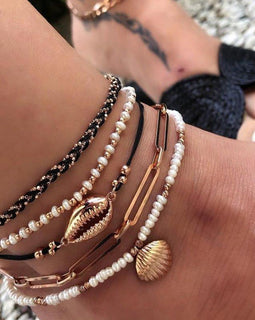 Multi Layered Gold Shell Pendant Chains Ankle Bracelet