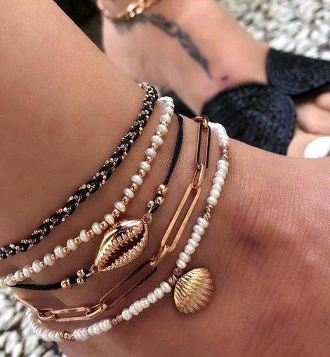 Multi Layered Gold Shell Pendant Chains Ankle Bracelet