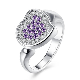 Silver Plating Purple  Elements Micro-Pav'e Heart Shaped Ring