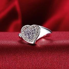 Silver Plating Purple  Elements Micro-Pav'e Heart Shaped Ring