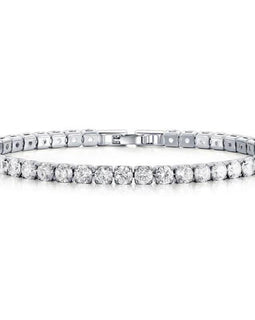 White Gold Cubic Zirconia Single Row Tennis Bracelet for Women