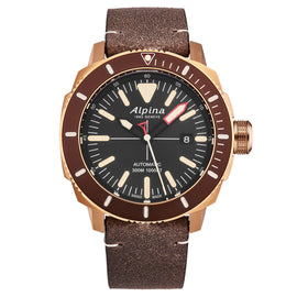 Alpina Men's AL525LBBR4V4 'Seastrong Diver' Black Dial Brown Leather