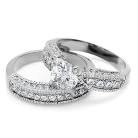 Women 2-Piece Stainless Steel Wedding Ring Set