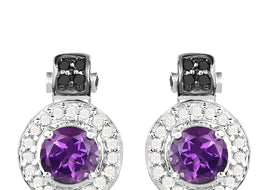 2.29 Carat Genuine Amethyst, Black Diamond and White Diamond .925