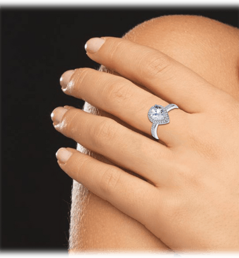 White Gold and Cubic Zirconia Halo Pear Cut Ring for Women